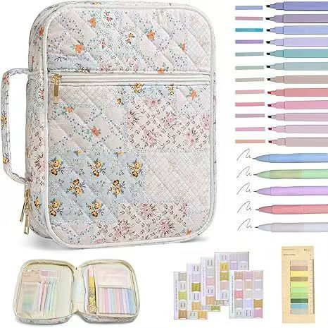 【Your Exclusive Discount】Bible Cover Case for Women Large Bible Bag, Bible Study Supplies Journaling Kit Quilted Church Bag with Handle, Puffer Carrying Case w/Tabs Accessories Easter Mothers Day Christian Gifts for Women Mom