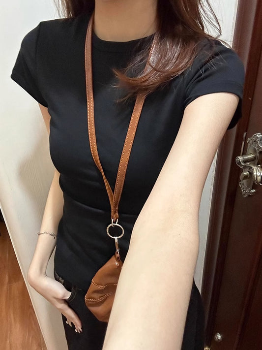 Basic Crew Neck Crop T‑Shirt | Slim Fit Short Sleeve Solid Layering Tee
